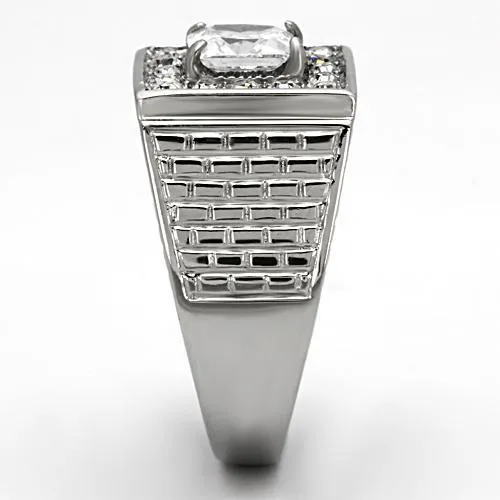 High polished (no plating) Stainless Steel Ring with AAA Grade CZ in Clear for Women Style TK955