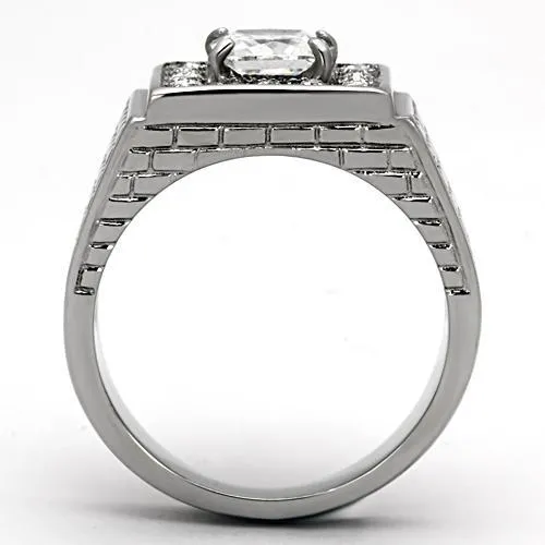 High polished (no plating) Stainless Steel Ring with AAA Grade CZ in Clear for Women Style TK955