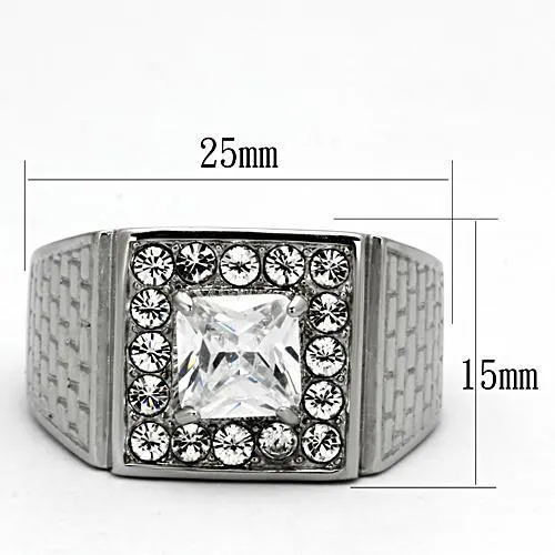 High polished (no plating) Stainless Steel Ring with AAA Grade CZ in Clear for Women Style TK955