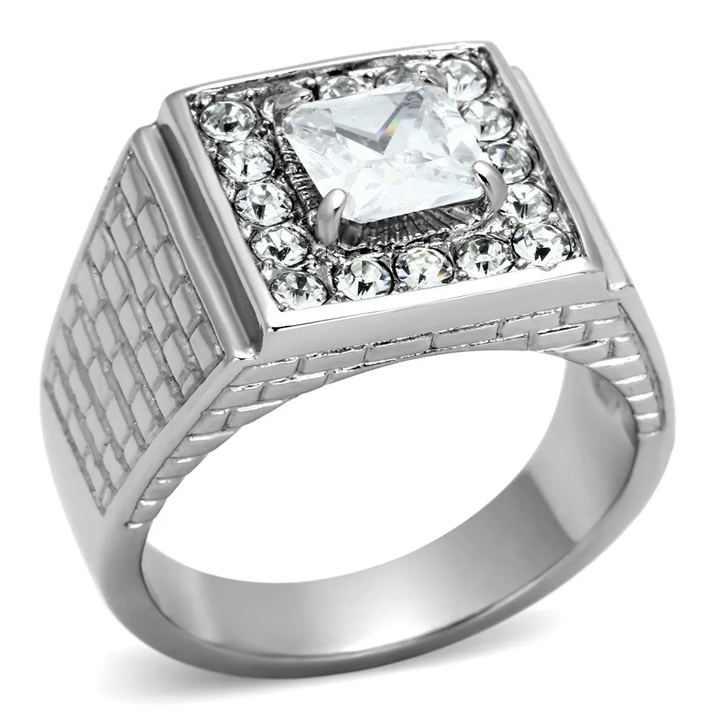 High polished (no plating) Stainless Steel Ring with AAA Grade CZ in Clear for Women Style TK955