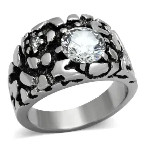 High polished (no plating) Stainless Steel Ring with AAA Grade CZ in Clear for Women Style TK958