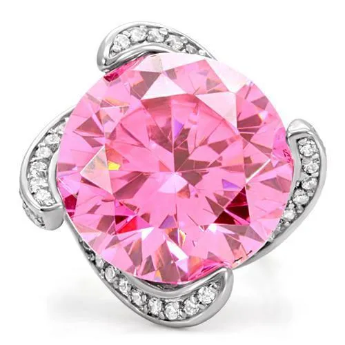 High polished (no plating) Stainless Steel Ring with AAA Grade CZ in Rose for Women Style TK117