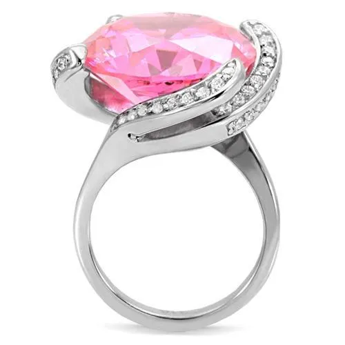 High polished (no plating) Stainless Steel Ring with AAA Grade CZ in Rose for Women Style TK117