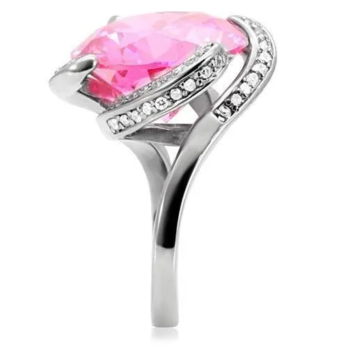 High polished (no plating) Stainless Steel Ring with AAA Grade CZ in Rose for Women Style TK117