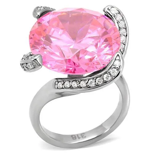 High polished (no plating) Stainless Steel Ring with AAA Grade CZ in Rose for Women Style TK117