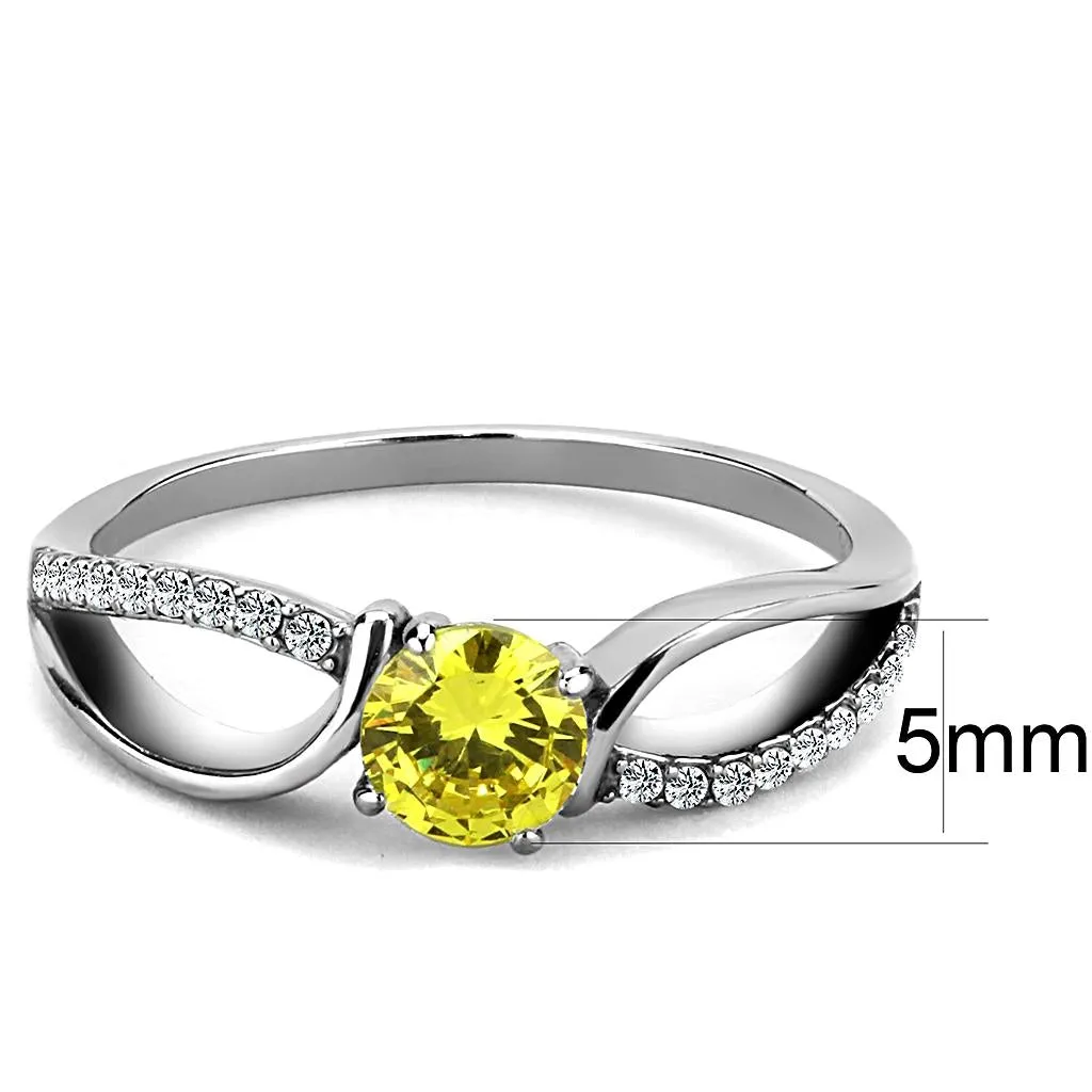 High polished (no plating) Stainless Steel Ring with AAA Grade CZ in Topaz for Women Style DA005