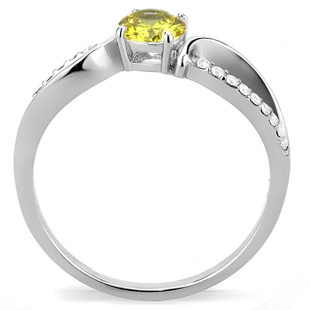 High polished (no plating) Stainless Steel Ring with AAA Grade CZ in Topaz for Women Style DA005