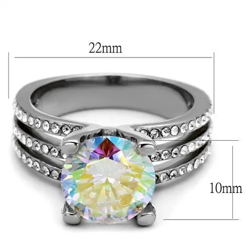 High polished (no plating) Stainless Steel Ring with AAA Grade CZ in White AB for Women Style TK2179