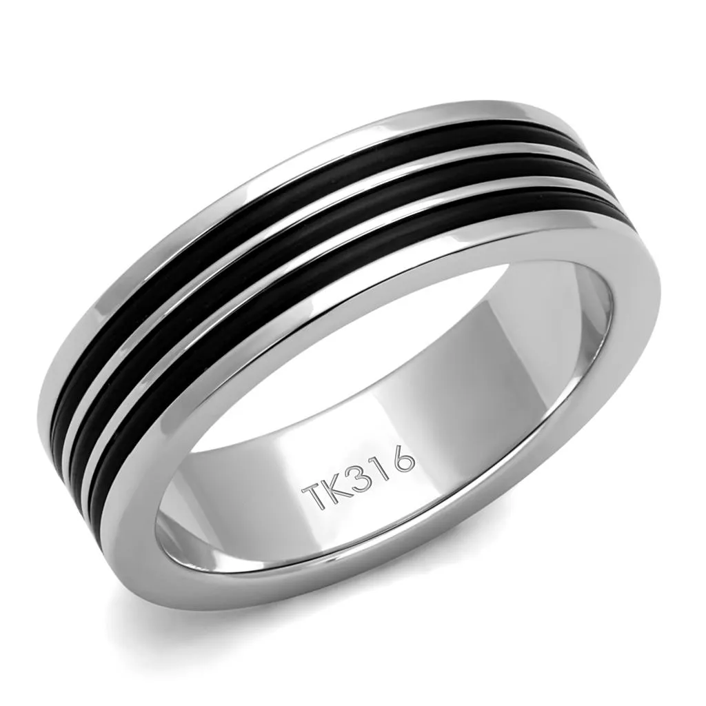 High polished (no plating) Stainless Steel Ring with Epoxy in Jet for Women Style TK2925