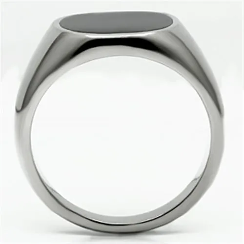 High polished (no plating) Stainless Steel Ring with Epoxy in Jet for Women Style TK595