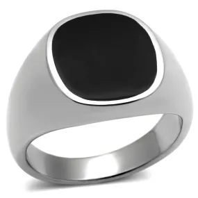 High polished (no plating) Stainless Steel Ring with Epoxy in Jet for Women Style TK595