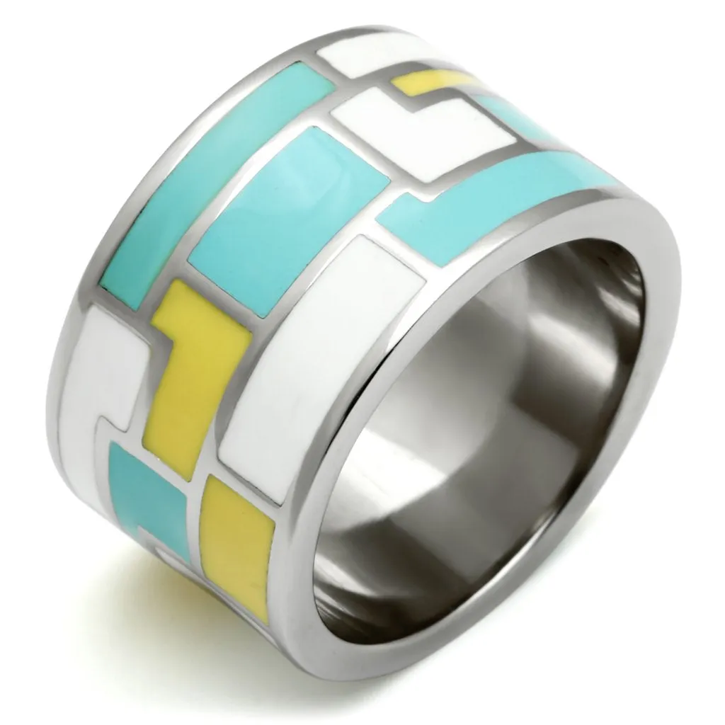 High polished (no plating) Stainless Steel Ring with Epoxy in Multi Color for Women Style TK514