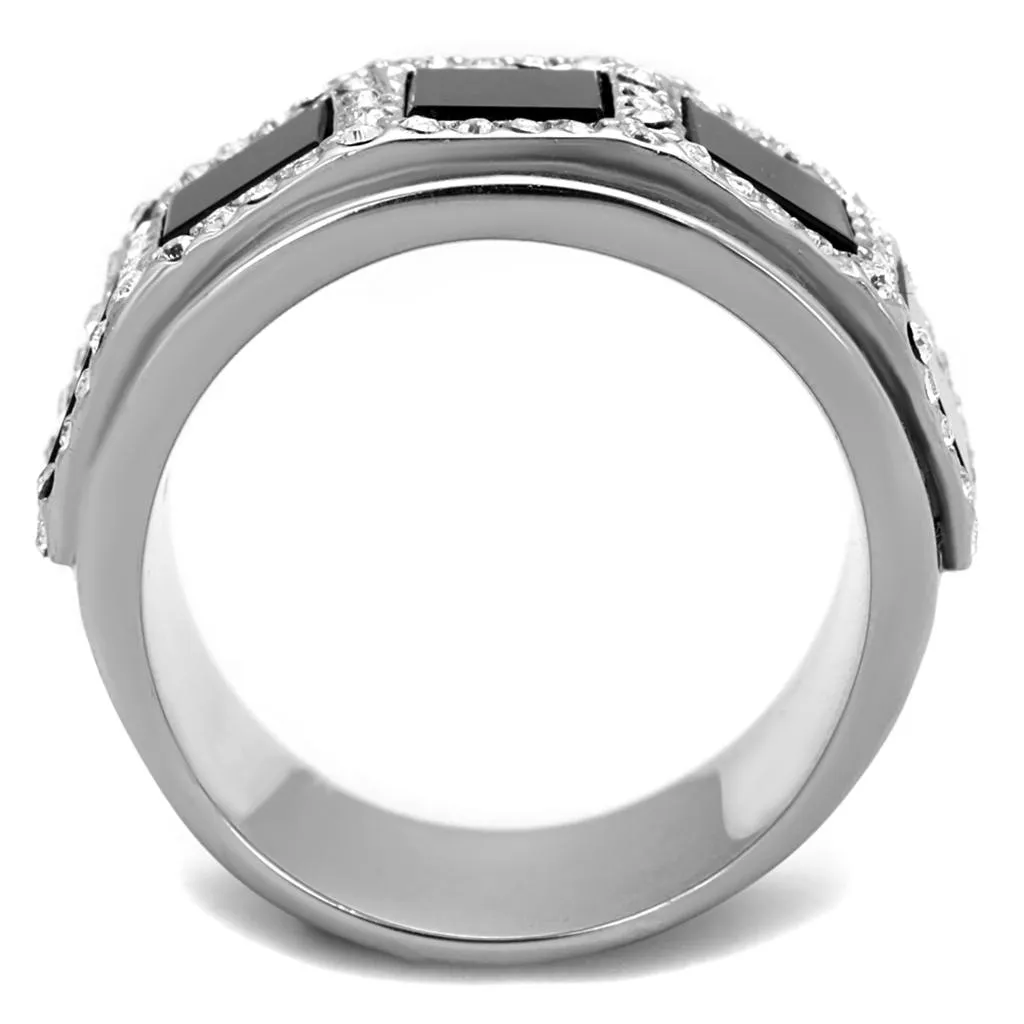 High polished (no plating) Stainless Steel Ring with Synthetic Onyx in Jet for Women Style TK2067