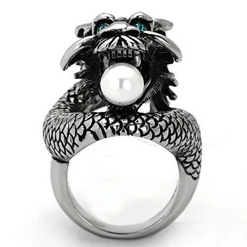 High polished (no plating) Stainless Steel Ring with Synthetic Pearl in White for Women Style TK1014