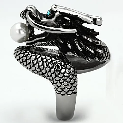 High polished (no plating) Stainless Steel Ring with Synthetic Pearl in White for Women Style TK1014