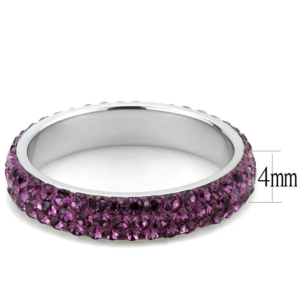 High polished (no plating) Stainless Steel Ring with Top Grade Crystal in Amethyst for Women Style TK3541