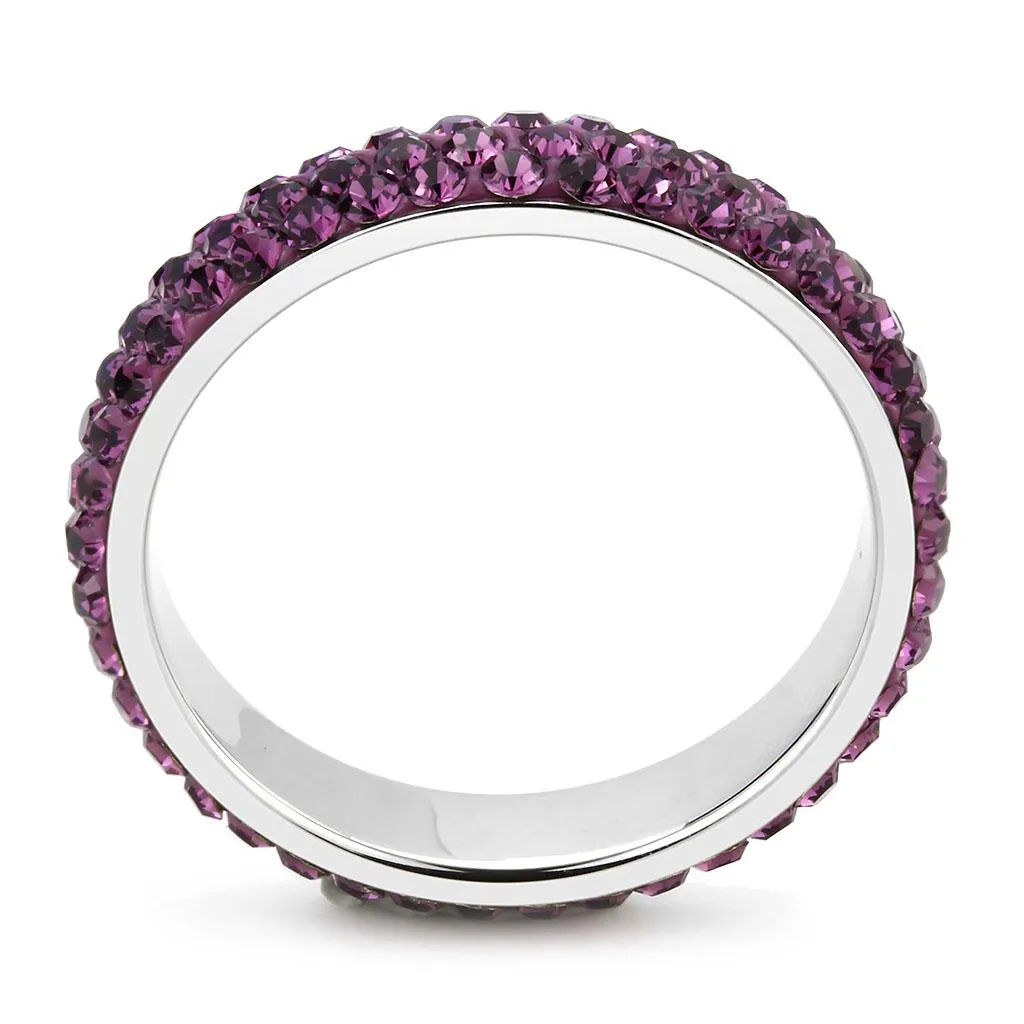 High polished (no plating) Stainless Steel Ring with Top Grade Crystal in Amethyst for Women Style TK3541