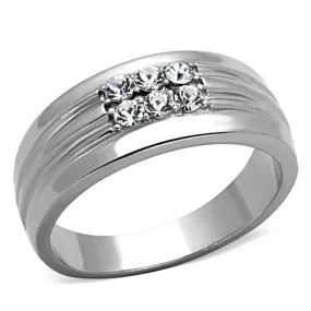 High polished (no plating) Stainless Steel Ring with Top Grade Crystal in Clear for Women Style TK1357