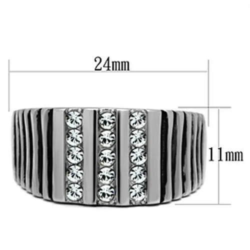 High polished (no plating) Stainless Steel Ring with Top Grade Crystal in Clear for Women Style TK364