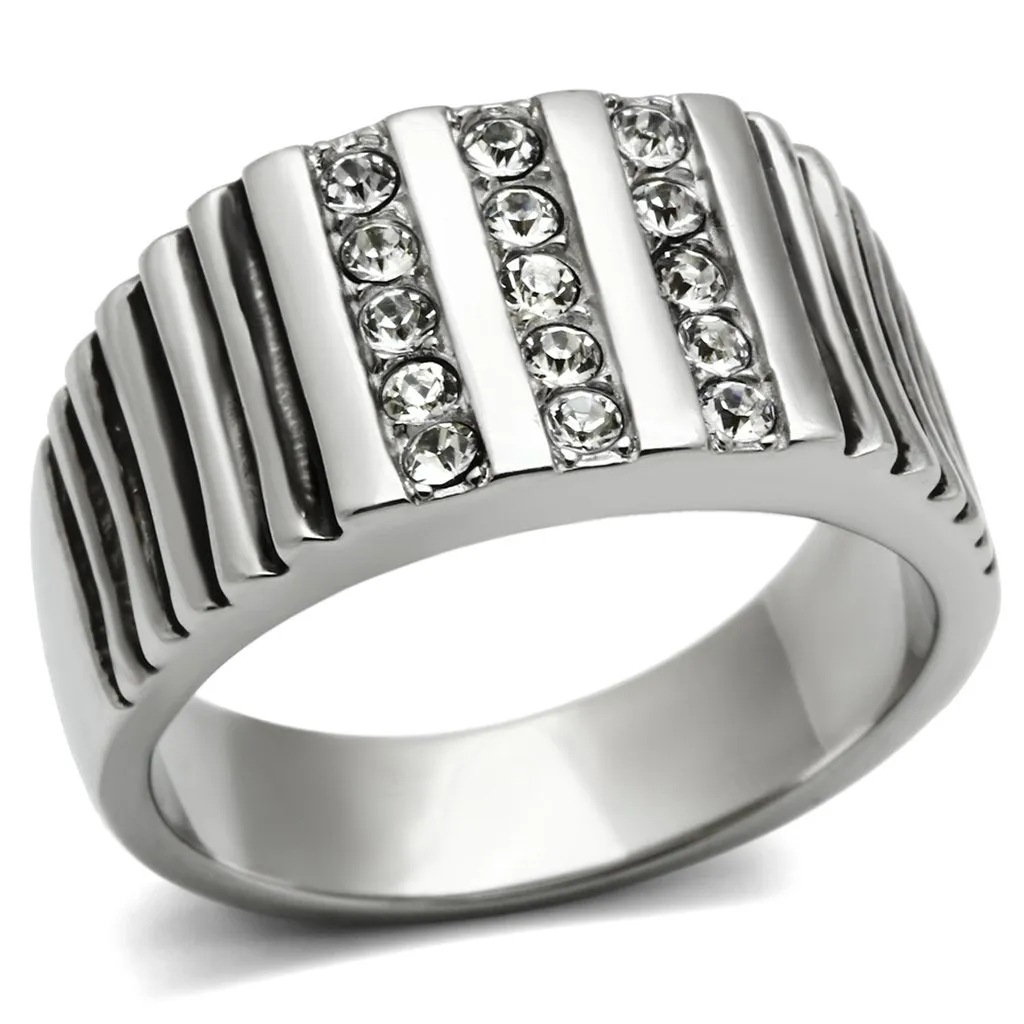 High polished (no plating) Stainless Steel Ring with Top Grade Crystal in Clear for Women Style TK364