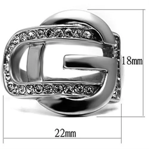 High polished (no plating) Stainless Steel Ring with Top Grade Crystal in Clear for Women Style TK634