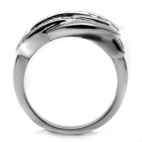 High polished (no plating) Stainless Steel Ring with Top Grade Crystal in Clear for Women Style TK634