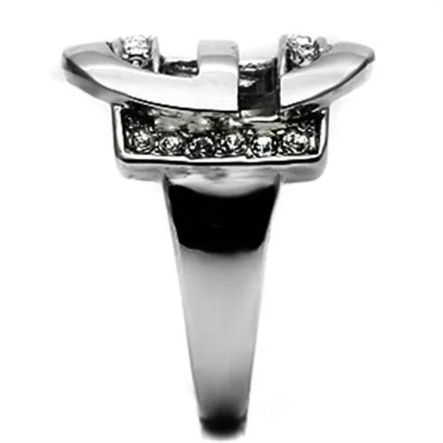 High polished (no plating) Stainless Steel Ring with Top Grade Crystal in Clear for Women Style TK634