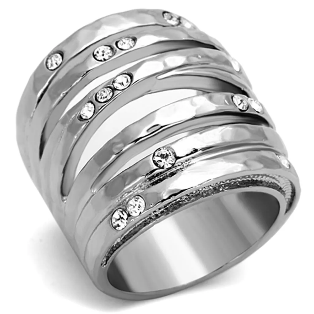 High polished (no plating) Stainless Steel Ring with Top Grade Crystal in Clear for Women Style TK937