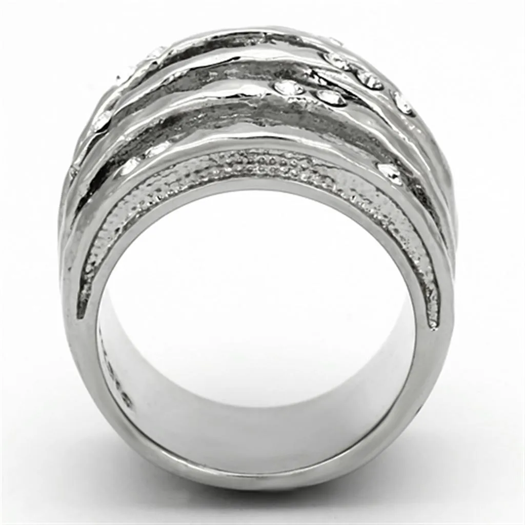 High polished (no plating) Stainless Steel Ring with Top Grade Crystal in Clear for Women Style TK937