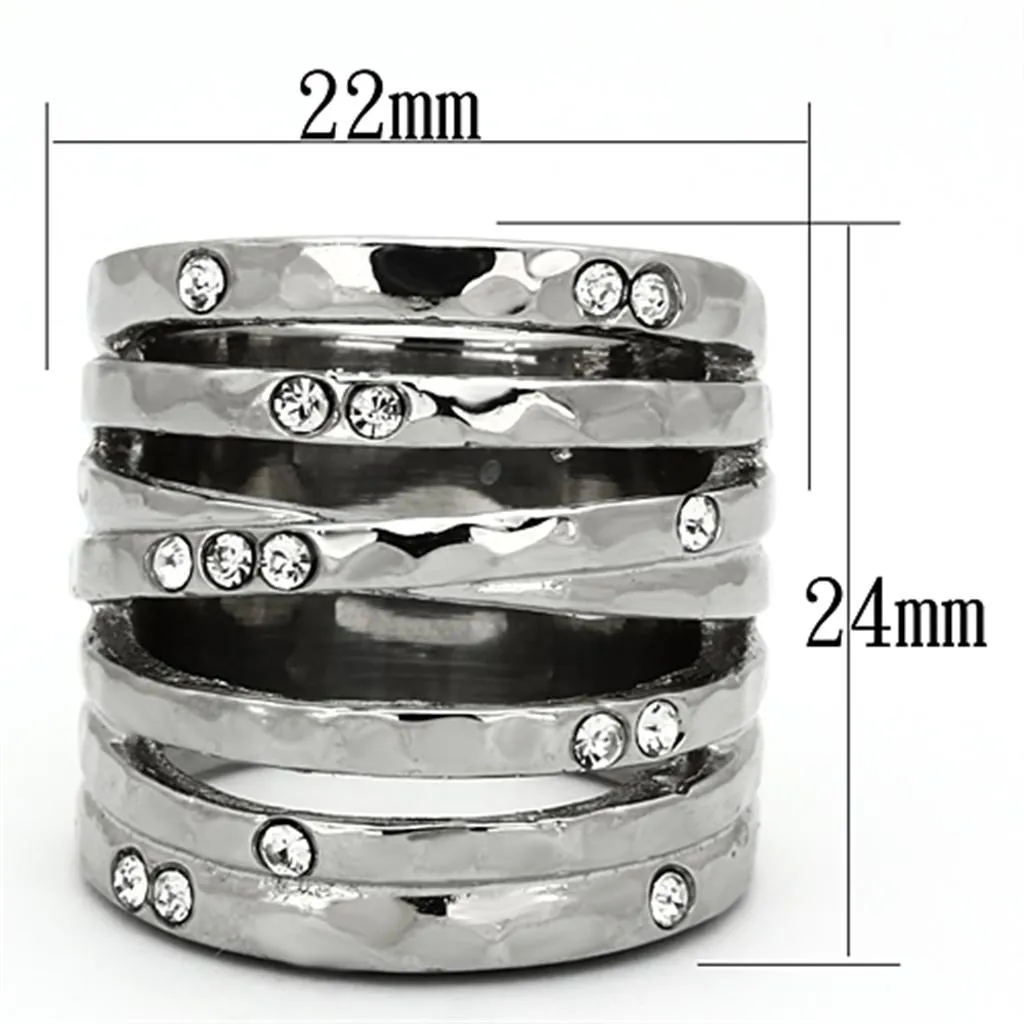 High polished (no plating) Stainless Steel Ring with Top Grade Crystal in Clear for Women Style TK937