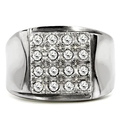 High polished (no plating) Stainless Steel Ring with Top Grade Crystal in Clear for Women Style TK95409