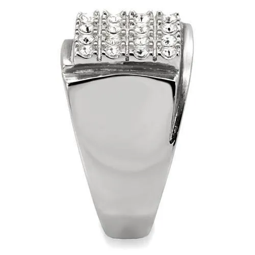 High polished (no plating) Stainless Steel Ring with Top Grade Crystal in Clear for Women Style TK95409