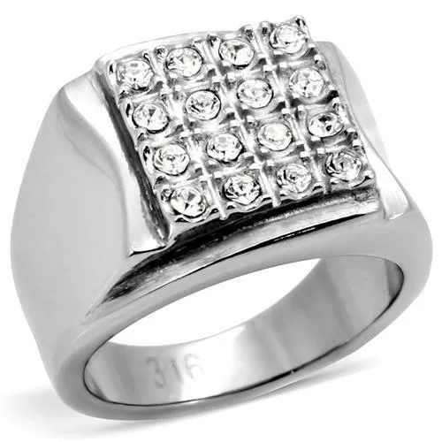 High polished (no plating) Stainless Steel Ring with Top Grade Crystal in Clear for Women Style TK95409