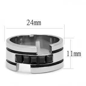 High polished (no plating) Stainless Steel Ring with Top Grade Crystal in Jet for Women Style TK3284