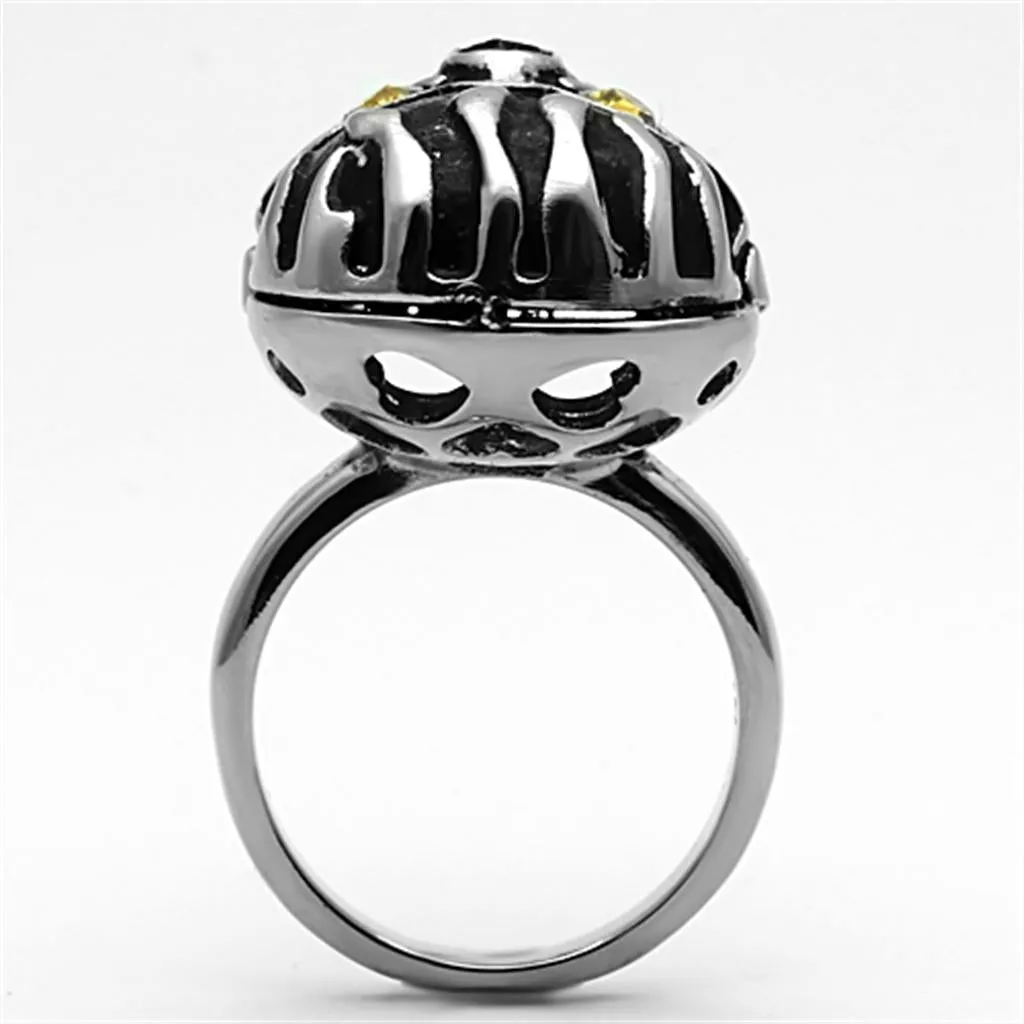 High polished (no plating) Stainless Steel Ring with Top Grade Crystal in Topaz for Women Style TK1114