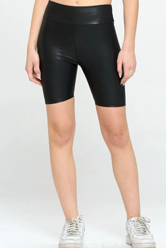 HIGH WAIST PU BIKER SHORTS