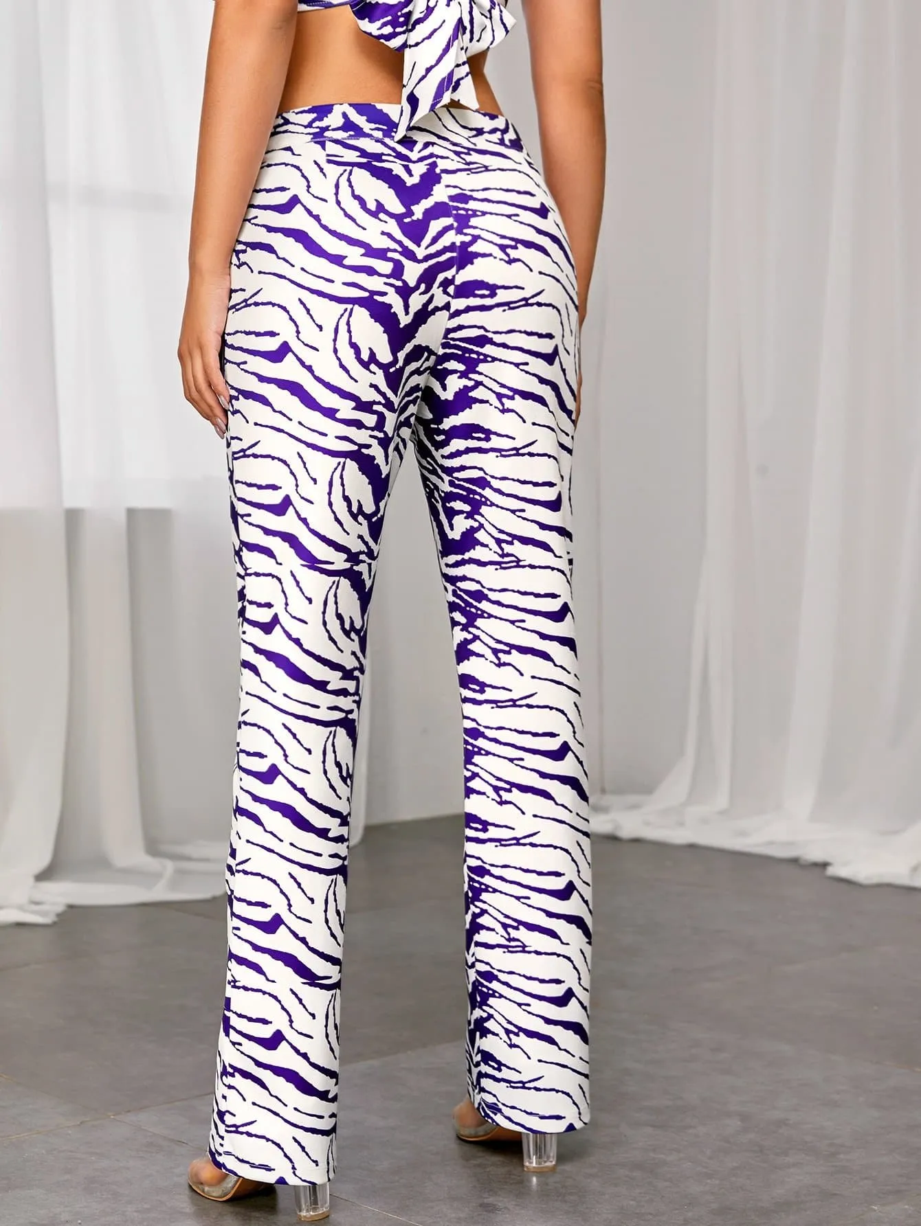 High Waist Zipper Fly Tiger Striped Straight Leg Pants