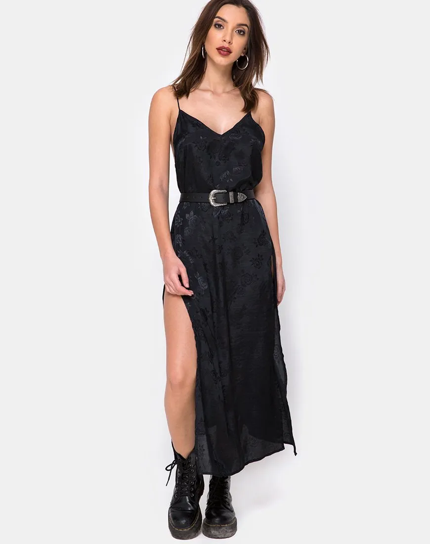 Hime Maxi Dress in Satin Black Rose