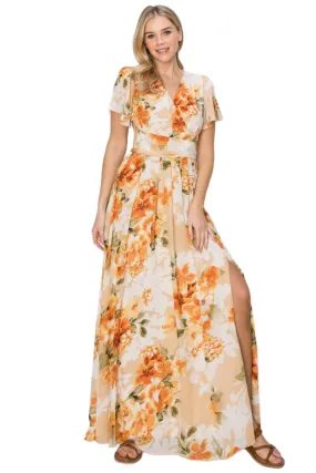 HYFVE Floral Tie Back Short Sleeve Slit Maxi Dress