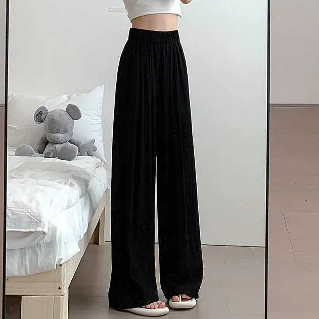 Ice Silk Wide Leg High Waist Cotton Linen Pants