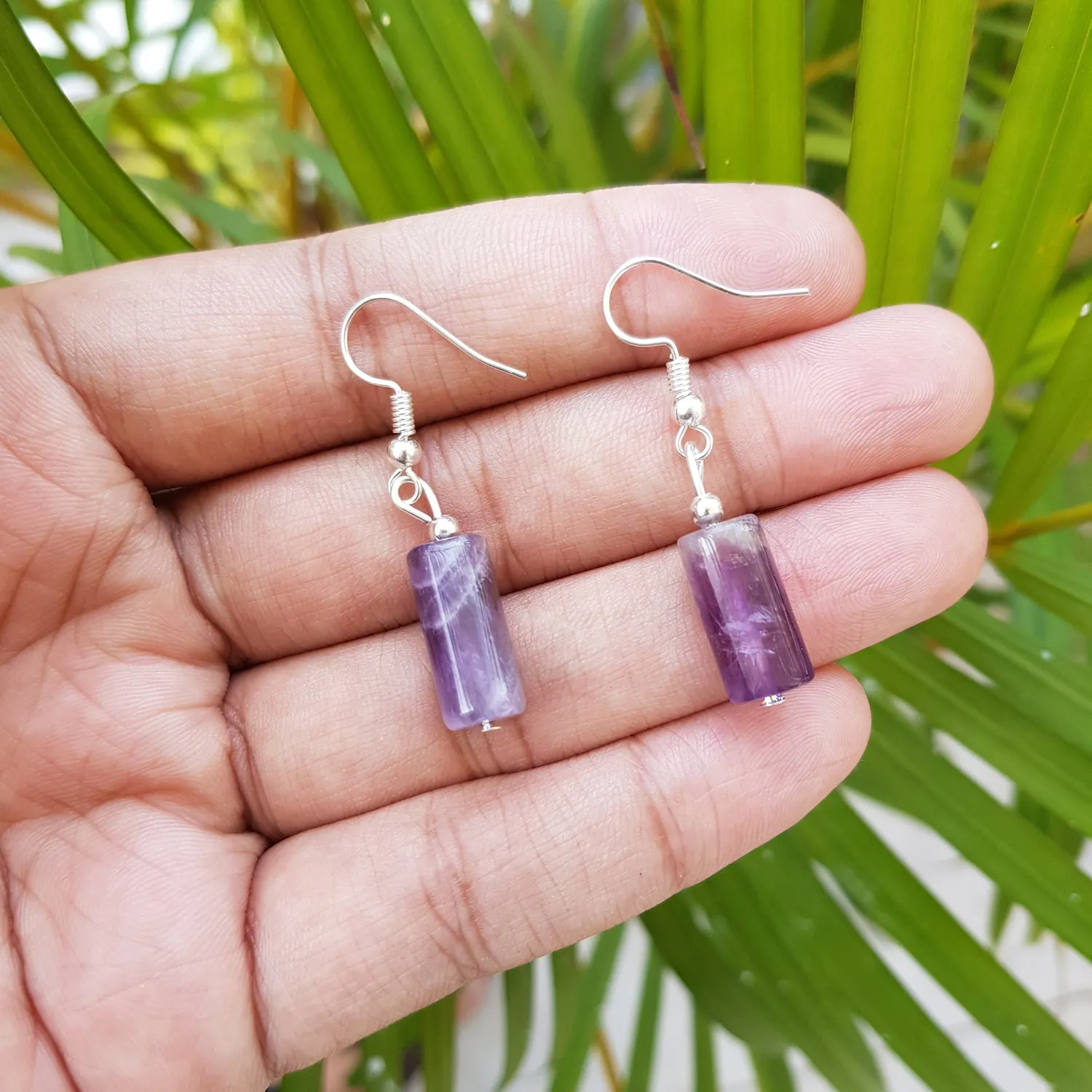 Imeora Amethyst Cylindrical Shape Natural Stone Earrings