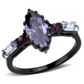 IP Black(Ion Plating) Stainless Steel Ring with AAA Grade CZ in Amethyst for Women Style TK3456