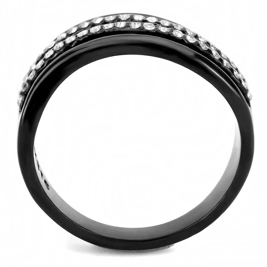 IP Black(Ion Plating) Stainless Steel Ring with AAA Grade CZ in Clear for Women Style DA126