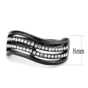 IP Black(Ion Plating) Stainless Steel Ring with AAA Grade CZ in Clear for Women Style DA126