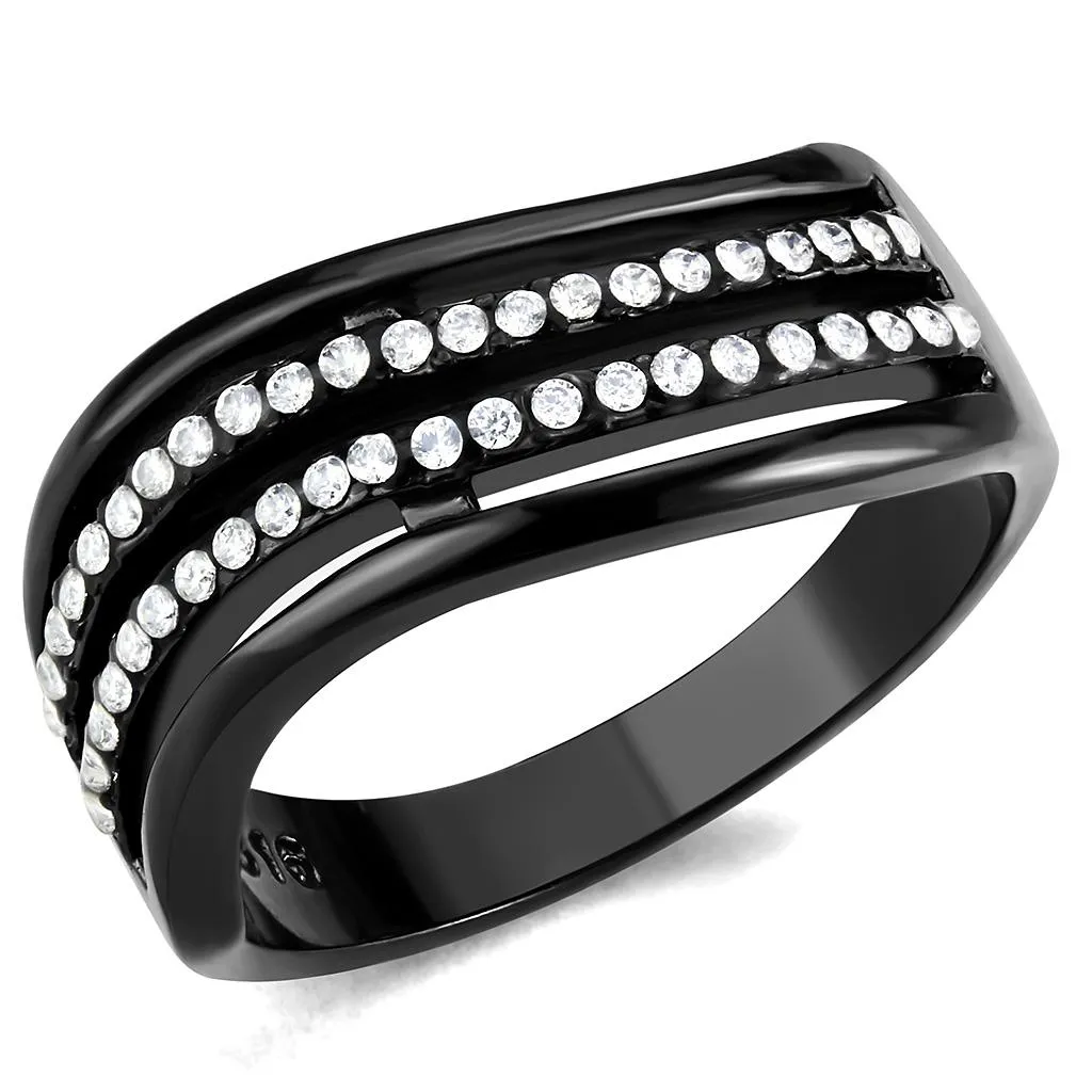 IP Black(Ion Plating) Stainless Steel Ring with AAA Grade CZ in Clear for Women Style DA126