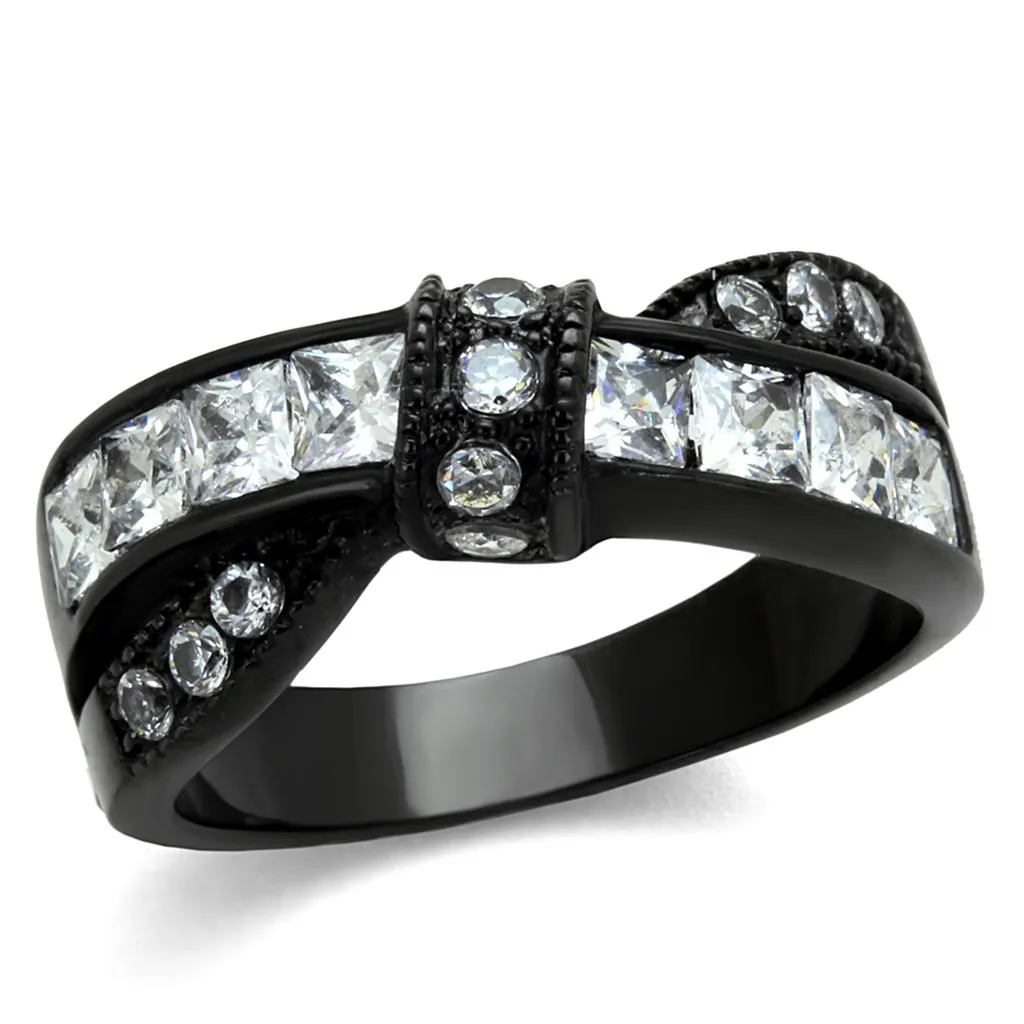 IP Black(Ion Plating) Stainless Steel Ring with AAA Grade CZ in Clear for Women Style TK2139