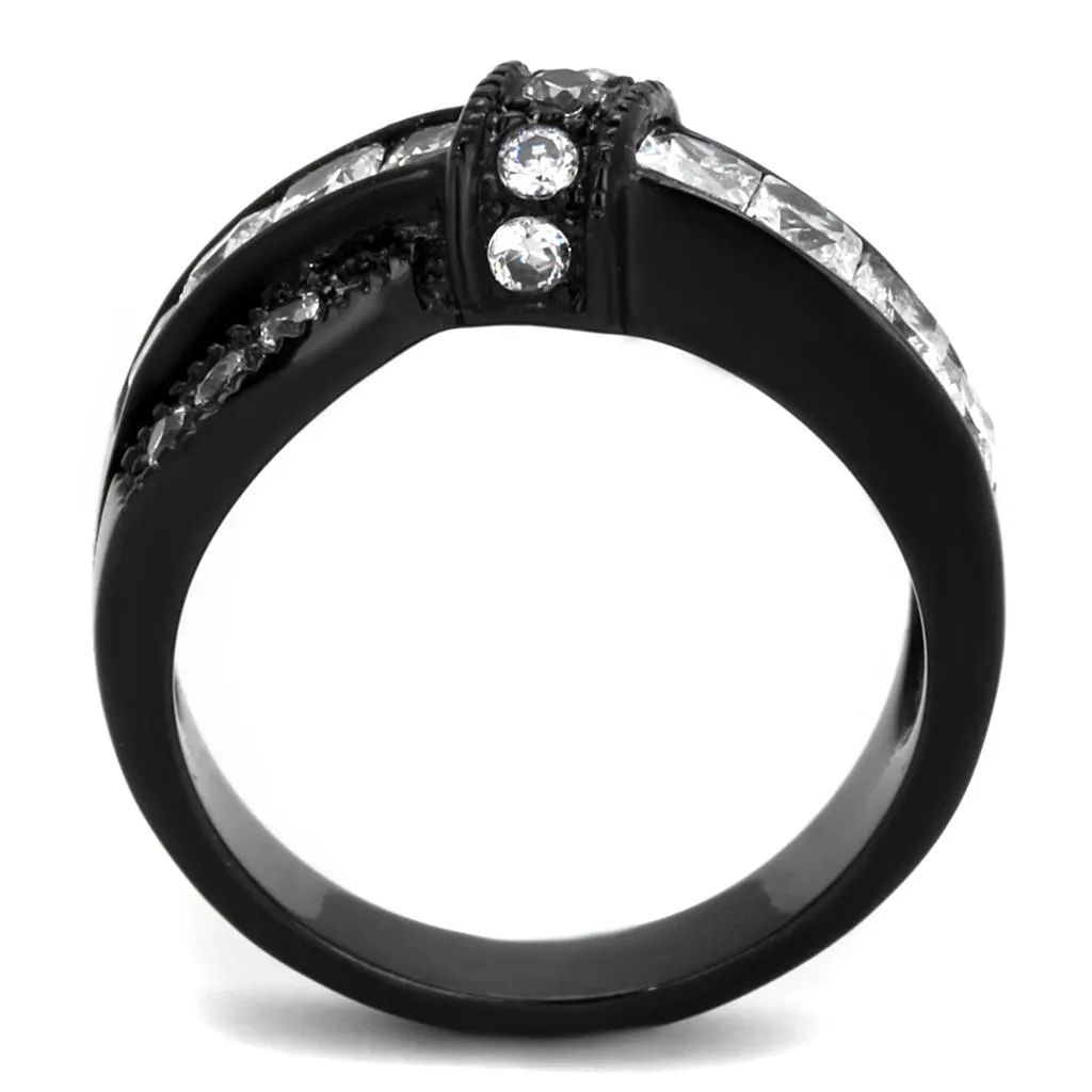 IP Black(Ion Plating) Stainless Steel Ring with AAA Grade CZ in Clear for Women Style TK2139