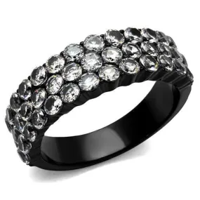 IP Black(Ion Plating) Stainless Steel Ring with AAA Grade CZ in Clear for Women Style TK2277