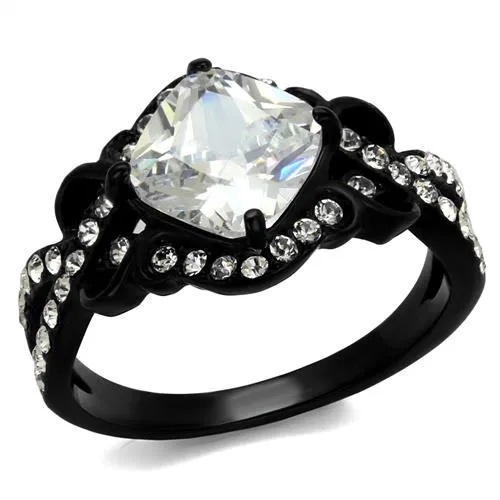 IP Black(Ion Plating) Stainless Steel Ring with AAA Grade CZ in Clear for Women Style TK2288