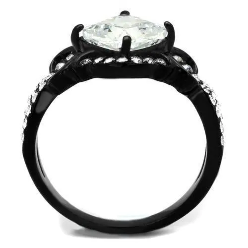 IP Black(Ion Plating) Stainless Steel Ring with AAA Grade CZ in Clear for Women Style TK2288